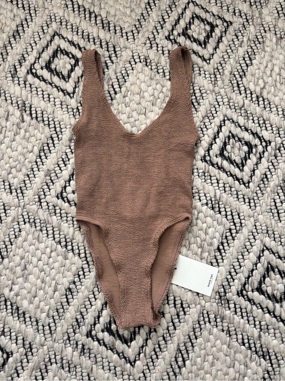 bond-eye Brown Crinkle Scoop-Back High-Leg Low-Back One-Piece Swimsuit